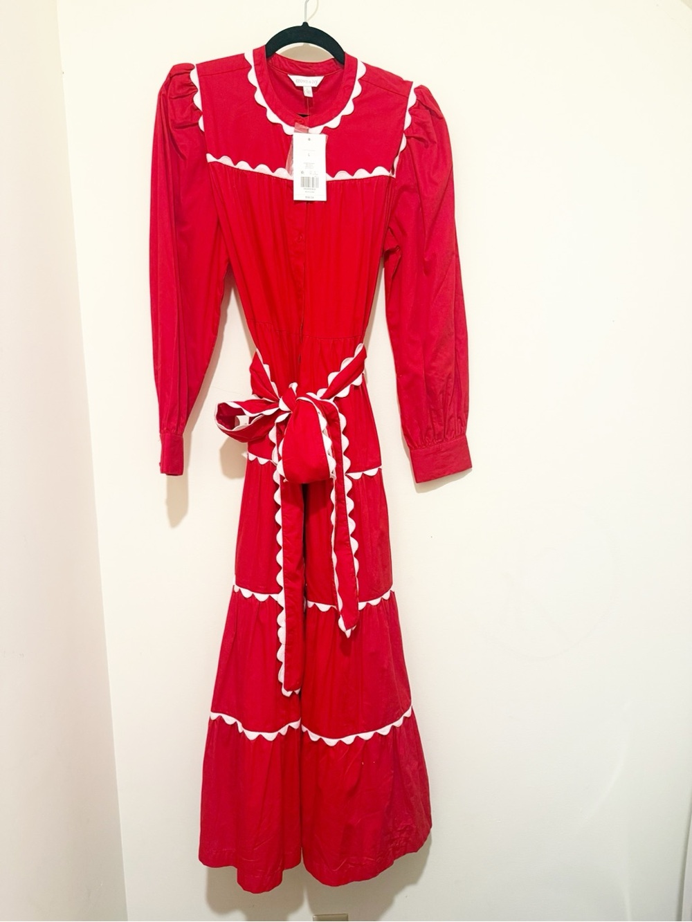 crown & ivy Red Maxi Dress with White Scalloped Trim